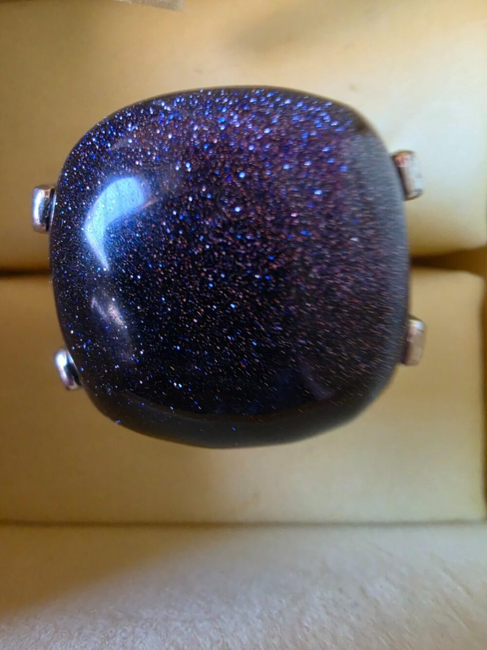 Vintage Blue Goldstone Oversized Pillow Cushion Cocktail Ring Size 7